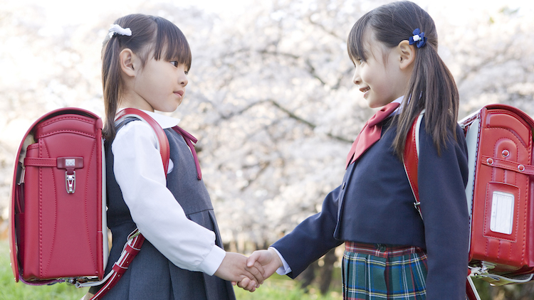 Japanese girls on the first day of school