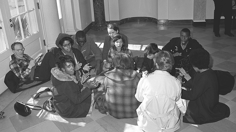 Protesters on a sit in