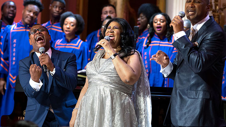 Aretha Franklin performs during "The Gospel Tradition: In Performance at the White House" in the East Room of the White House, April 14, 2015.