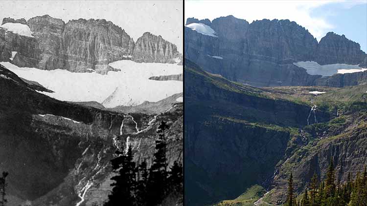 Grinnell Glacier from trail 1900. Same view 2008.