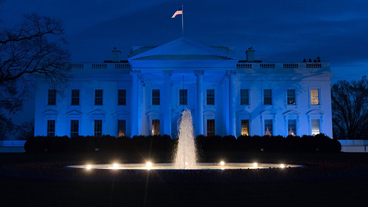 White House lit blue